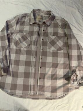 Men's Plaid Button-Down Shirt - Taupe and White
